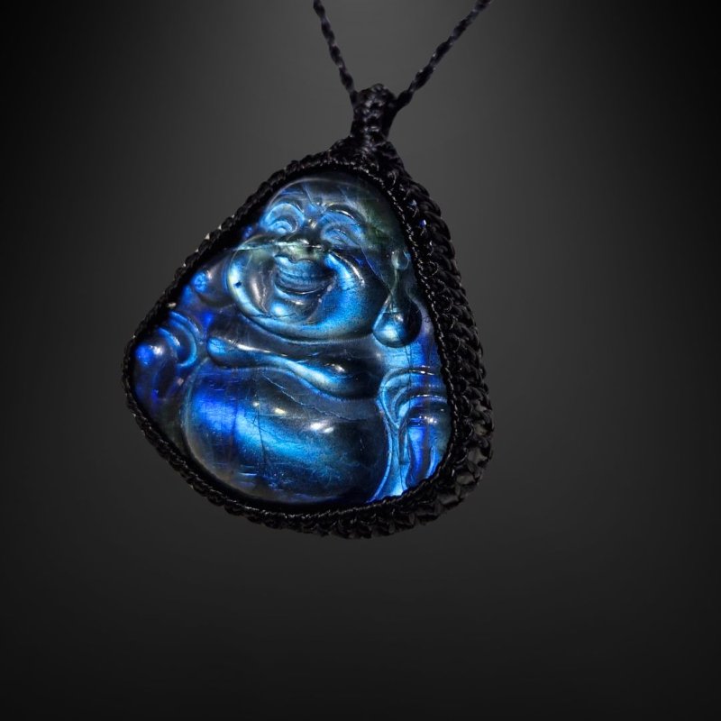 画像2: ☆08/19UP☆ディープブルーラブラドライト:ほていさんカービング彫り物:ほていの声(Voice of hotei)2 (2)