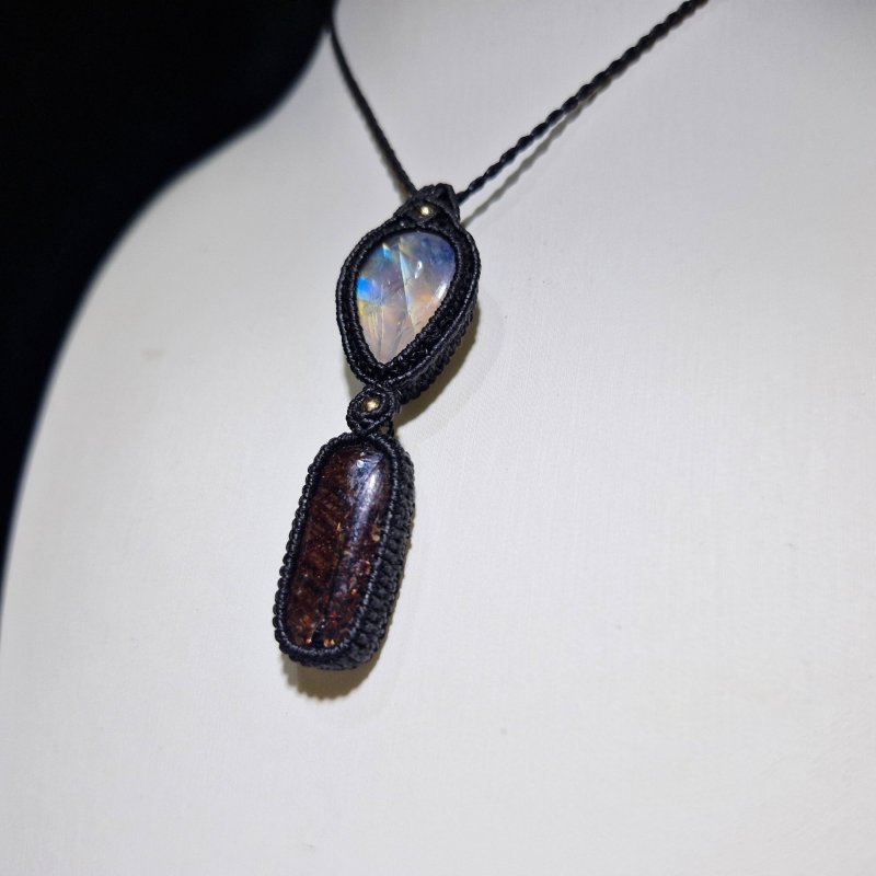 画像4: ☆05/08UP☆ロイヤルムーンストーン×レッドルチルクォーツ：素敵な組み合わせ：最高品質のムーンストーン：虹の谷2 (4)