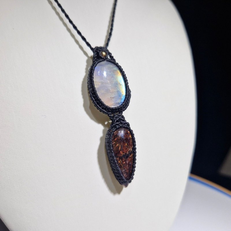 画像4: ☆05/08UP☆ロイヤルムーンストーン×レッドルチルクォーツ：素敵な組み合わせ：最高品質のムーンストーン：虹の谷 (4)