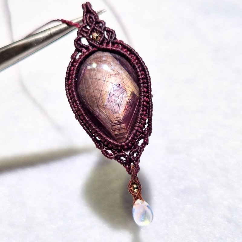 画像4: ☆11/05UP☆先生作品マイクロマクラメジュエリー：パープルスタースターサファイヤ(ルビー)×超ハイクオリティムーンストーン：Moonlit Sapphire（ムーンリット・サファイア） (4)