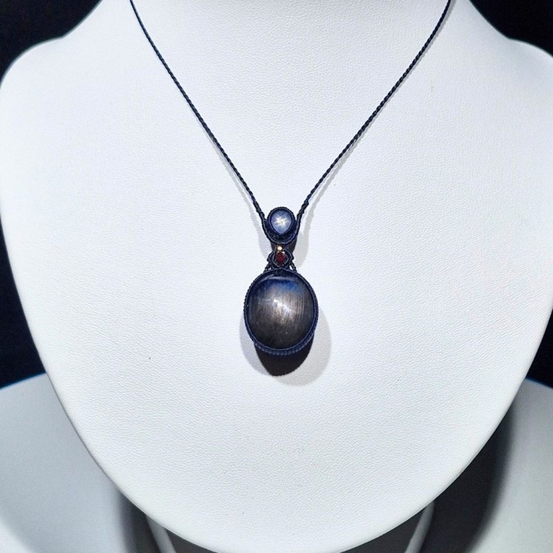 画像1: ☆1/01UP☆先生作品マイクロマクラメジュエリー：スタースターサファイヤ×超ハイクオリティムーンストーン：星の王子 (1)