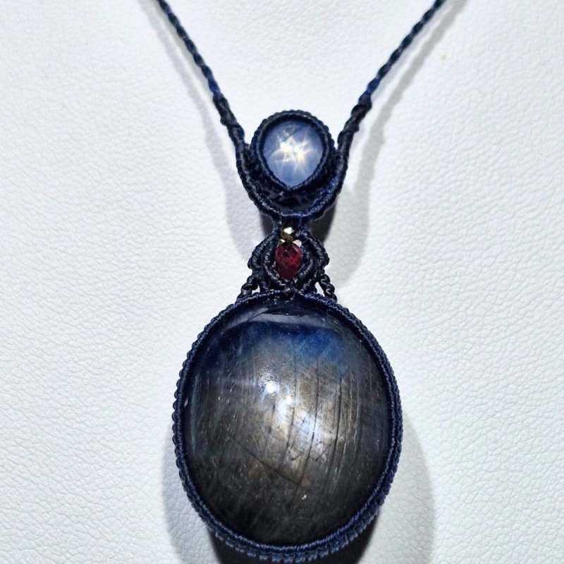 画像2: ☆1/01UP☆先生作品マイクロマクラメジュエリー：スタースターサファイヤ×超ハイクオリティムーンストーン：星の王子 (2)