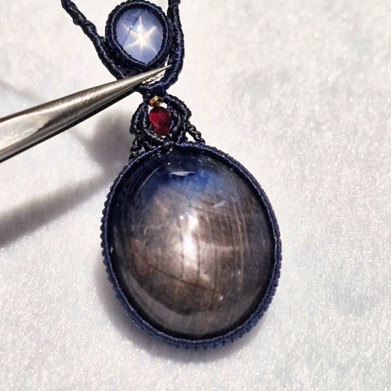 画像3: ☆1/01UP☆先生作品マイクロマクラメジュエリー：スタースターサファイヤ×超ハイクオリティムーンストーン：星の王子 (3)