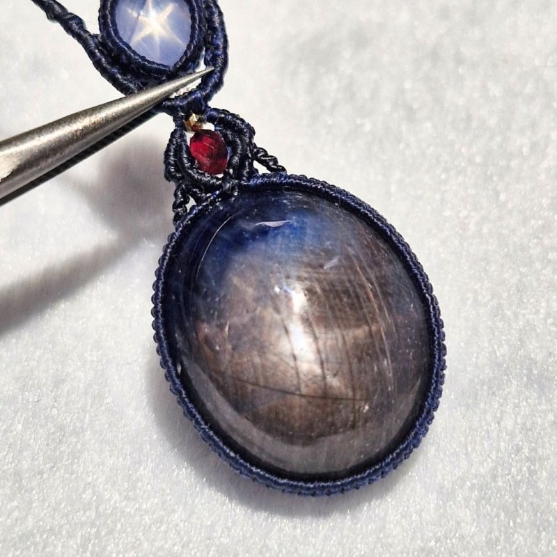 画像5: ☆1/01UP☆先生作品マイクロマクラメジュエリー：スタースターサファイヤ×超ハイクオリティムーンストーン：星の王子 (5)